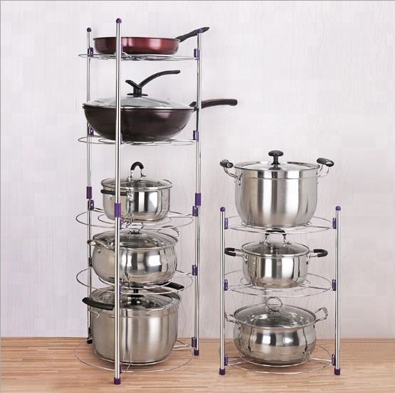 Kitchen Organizer Multi Tiers Pot Frying Pan Lid Cover Iron Storage Rack Cookware Stand Holder Shelves Kitchen Storage Tool