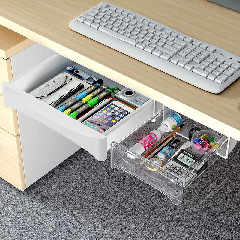 Hanging Under Desk Storage Box Slide Out Self-adhesive Attachable Under Desk Drawer Organizer Cabinet Hidden Desktop Organizer