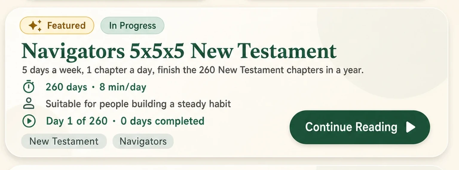 Plan progress card from the Lumanna Bible app