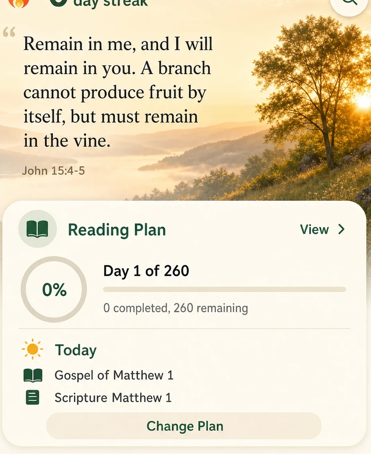 Daily reading progress from the Lumanna Bible app