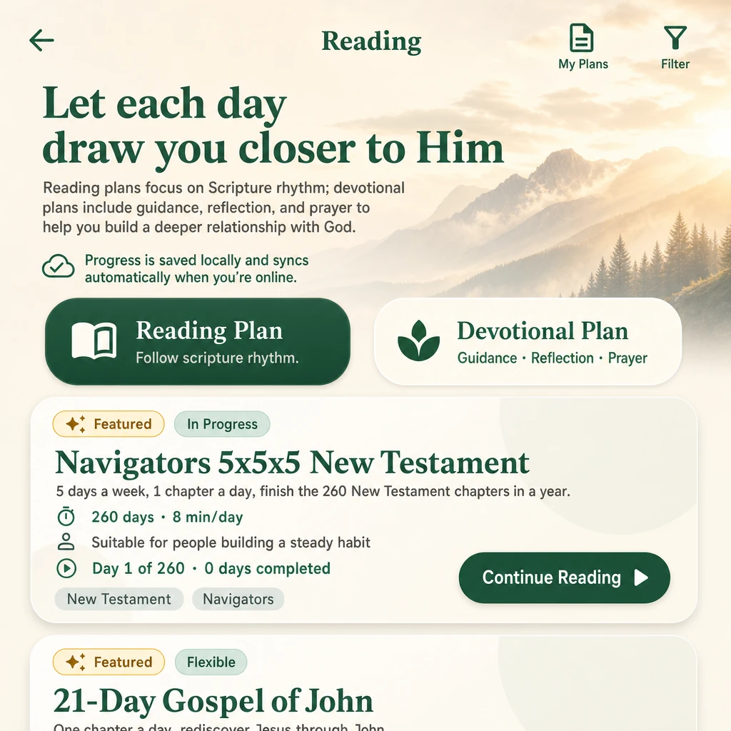 Reading Plans screen in the Lumanna Bible app