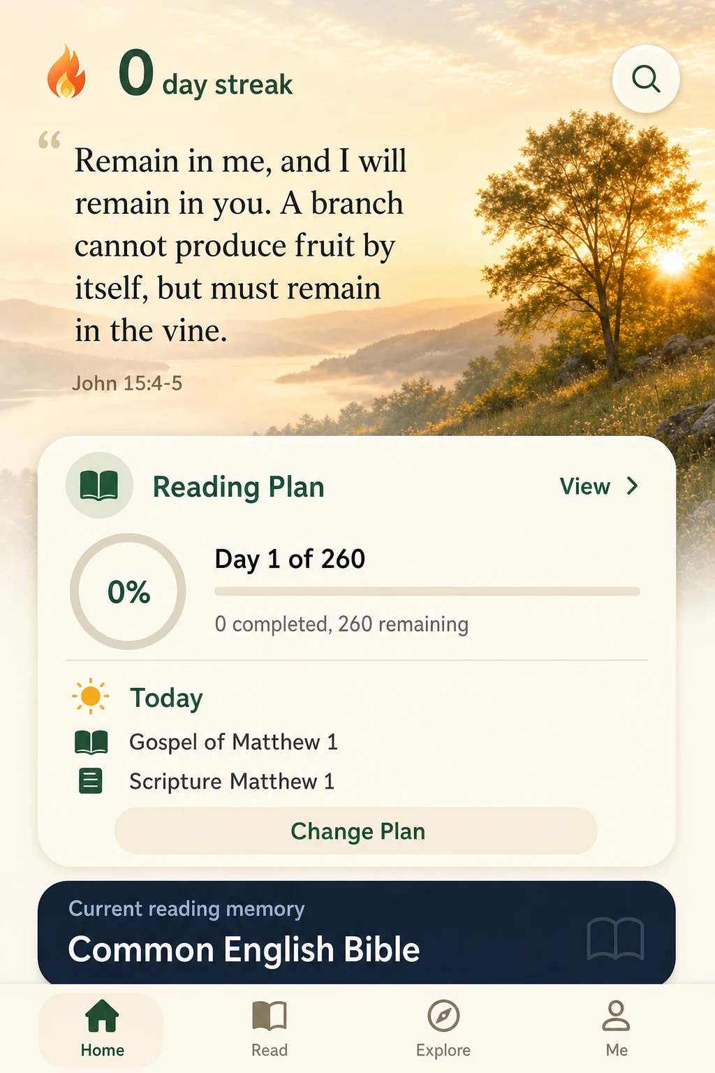 Home screen in the Lumanna Bible app