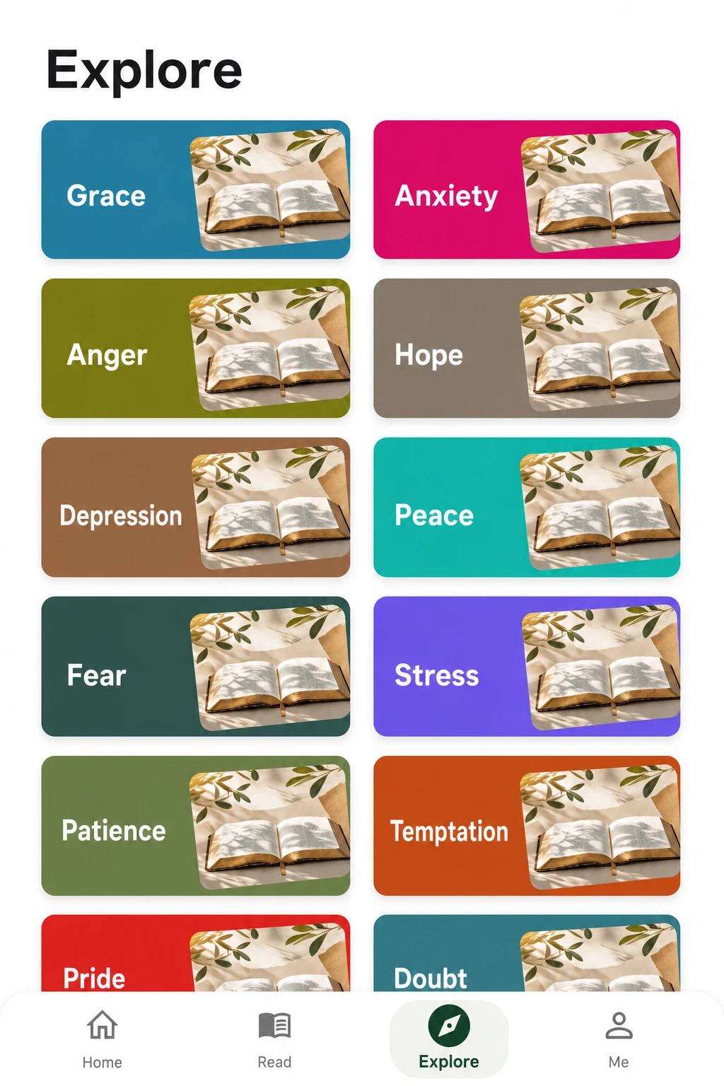 Explore screen in the Lumanna Bible app
